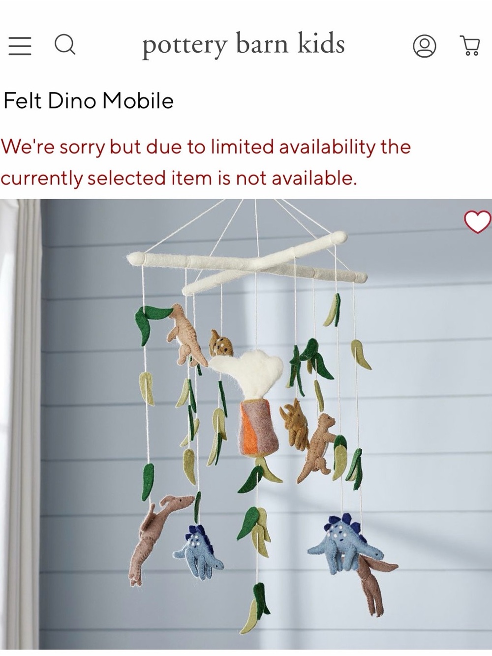 Pottery Barn Kids Felt Dino Mobile - Blue, Green, Tan, Orange